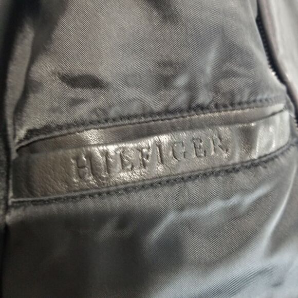 Vintage Tommy Hilfiger Leather Jacket Mens Medium Black Mid Pea Coat Dress - Picture 5 of 12